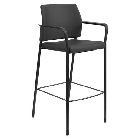 HON Accommodate Series Cafe Stool with Fixed Arms, Supports Up to 300 lb, 30" Seat Height, Black HSCS2.F.E.CU10.CBK